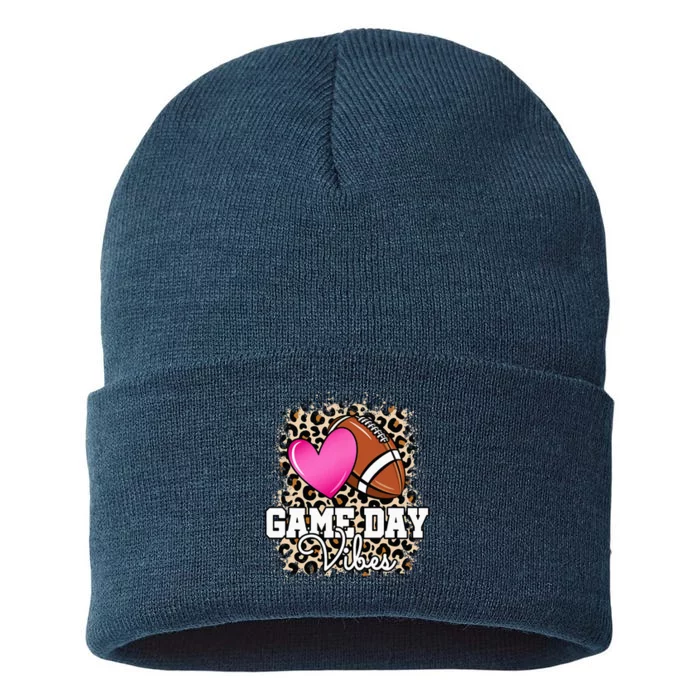 American Football Lover Game Day Leopard Cheetah Football Sustainable Knit Beanie