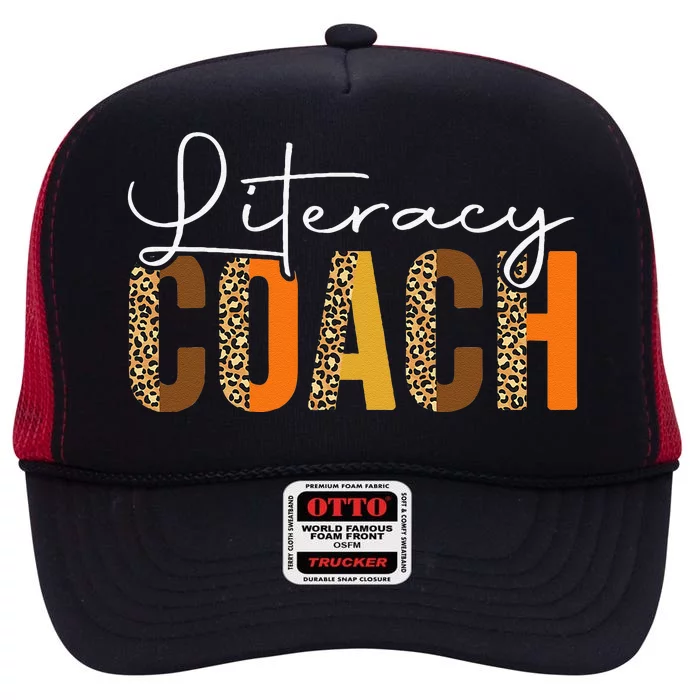 Autumn Fall Literacy Coach Thanksgiving Leopard Squad High Crown Mesh Trucker Hat