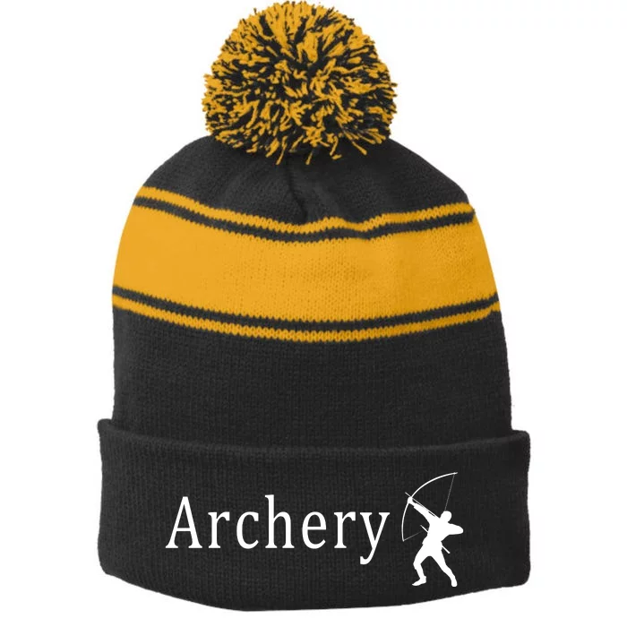 Archery Funny Logo Stripe Pom Pom Beanie