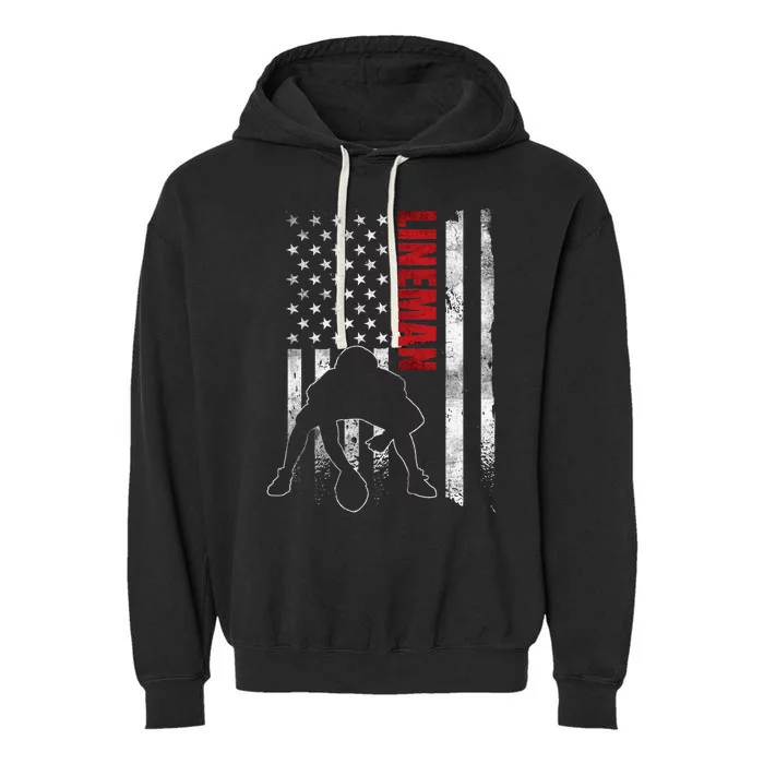 American Football Lineman Offensive Player Apparel Us Flag Garment-Dyed Fleece Hoodie