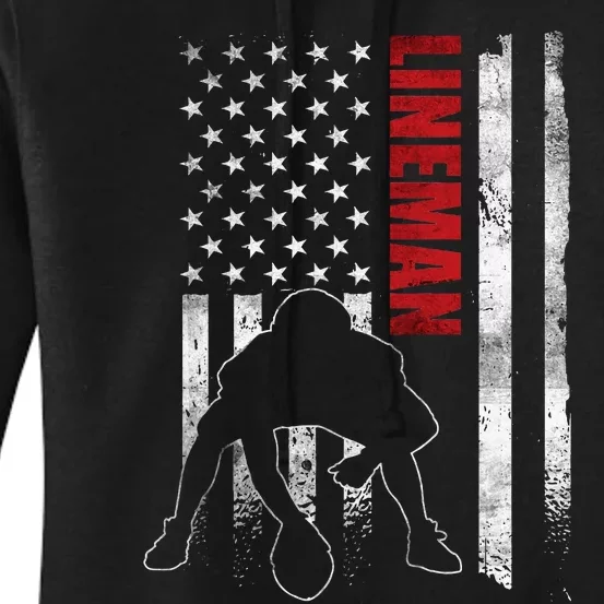 American Football Lineman Offensive Player Apparel Us Flag Women's Pullover Hoodie