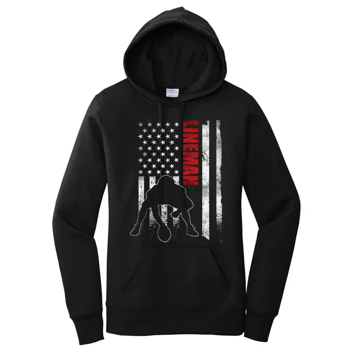 American Football Lineman Offensive Player Apparel Us Flag Women's Pullover Hoodie