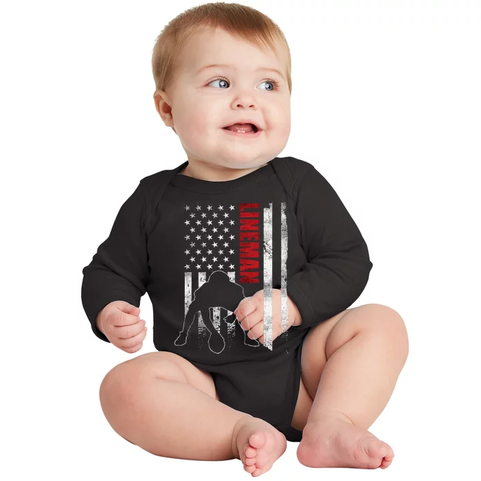 American Football Lineman Offensive Player Apparel Us Flag Baby Long Sleeve Bodysuit