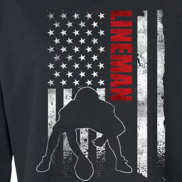 American Football Lineman Offensive Player Apparel Us Flag Cropped Pullover Crew