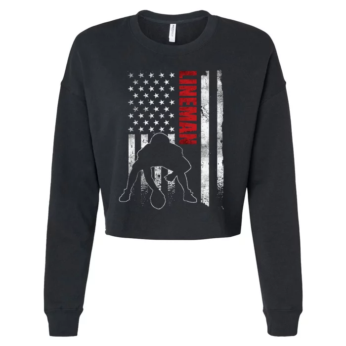 American Football Lineman Offensive Player Apparel Us Flag Cropped Pullover Crew