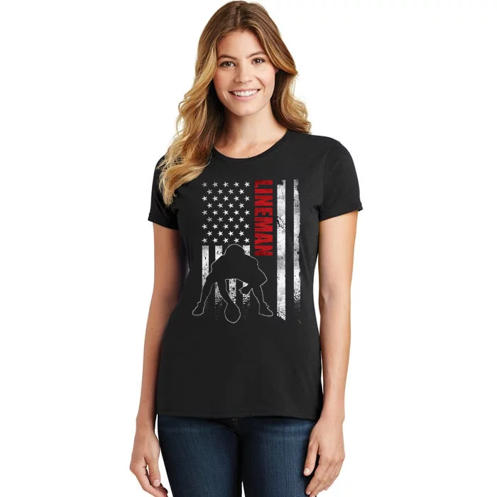 American Football Lineman Offensive Player Apparel Us Flag Women's T-Shirt