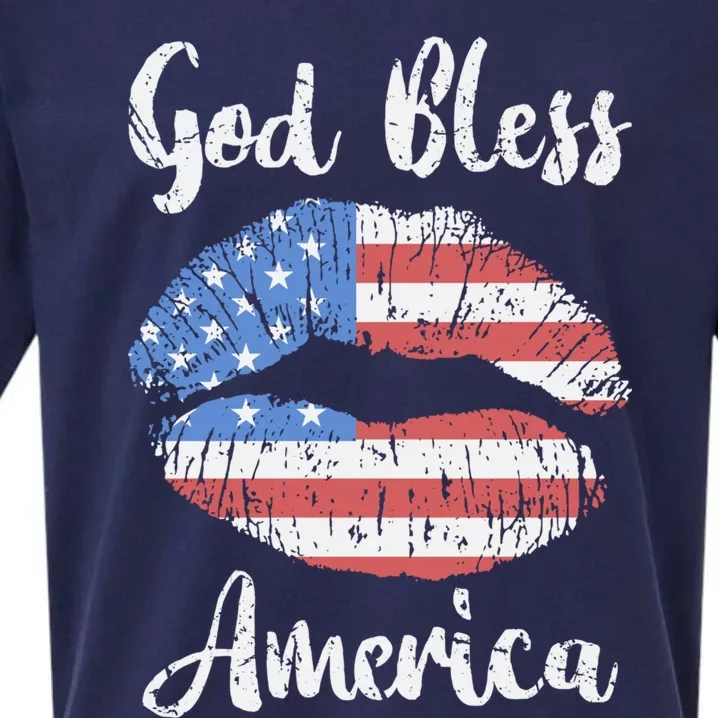 American Flag Lips God Bless America Great Gift Sueded Cloud Jersey T-Shirt