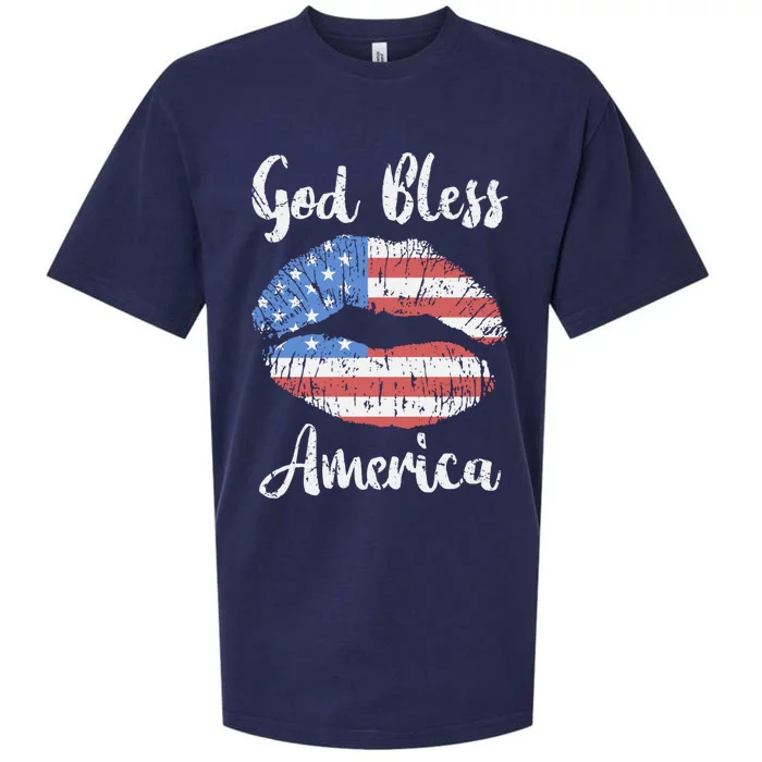 American Flag Lips God Bless America Great Gift Sueded Cloud Jersey T-Shirt