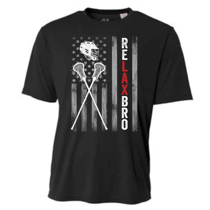 American Flag Lax Helmet Sticks Lacrosse Cooling Performance Crew T-Shirt