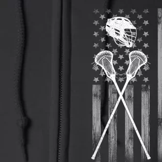 American Flag Lax Helmet Sticks Lacrosse Full Zip Hoodie