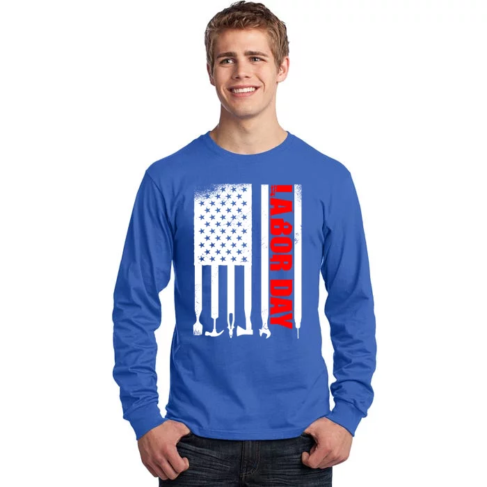 American Flag Labor Day Meaningful Gift Tall Long Sleeve T-Shirt