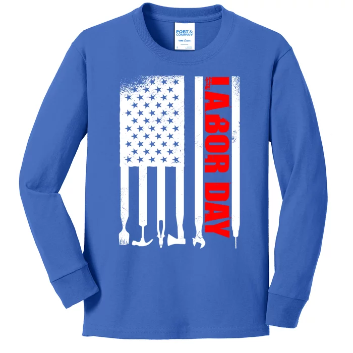 American Flag Labor Day Meaningful Gift Kids Long Sleeve Shirt