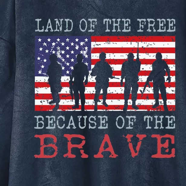 American Flag Land Of The Free Because Of The Brave Hooded Wearable Blanket