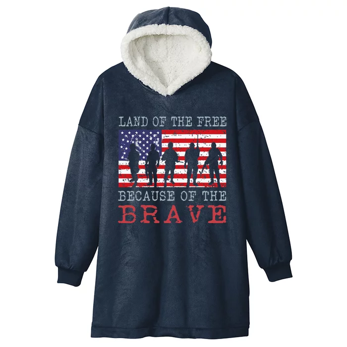 American Flag Land Of The Free Because Of The Brave Hooded Wearable Blanket