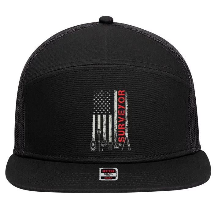 American flag land Surveyor surveying puns engineer 7 Panel Mesh Trucker Snapback Hat