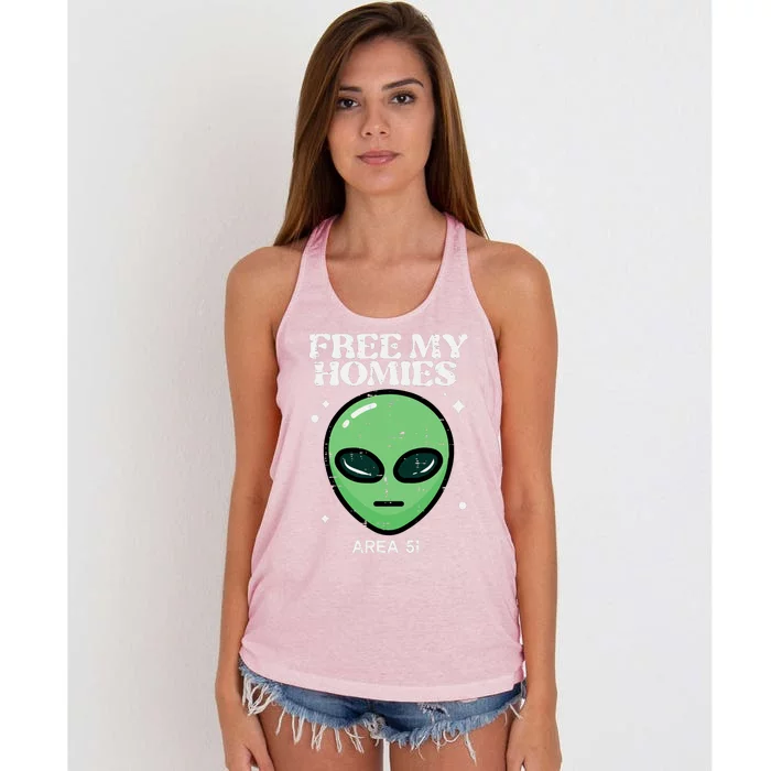 Alien Free My Homies Area 51 Funny Ufo Women's Knotted Racerback Tank