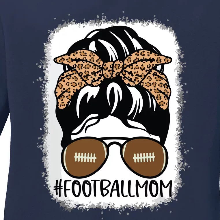 American Football Mom Leopard Bun Family Matching Ladies Long Sleeve Shirt