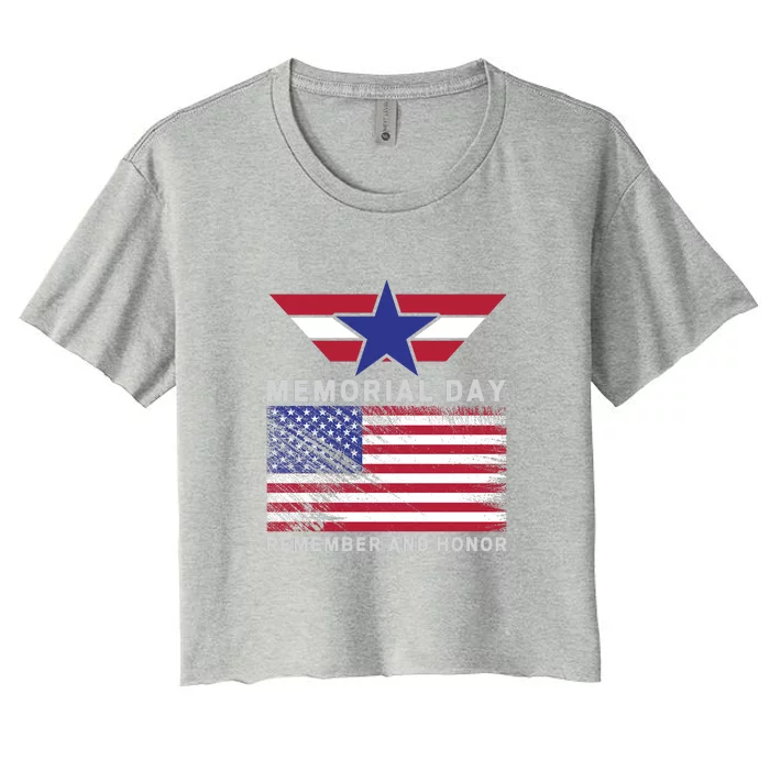 American Flag Memorial Day Remember And Honor Gift Women's Crop Top Tee