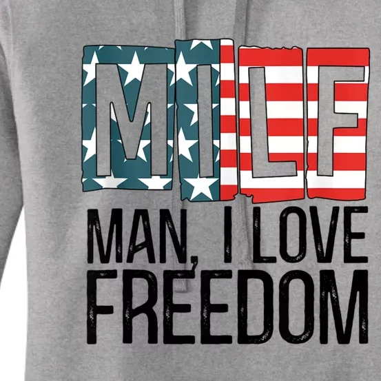 American Flag MILF Man I Love Freedom 4th Of July Patriotic Women's Pullover Hoodie