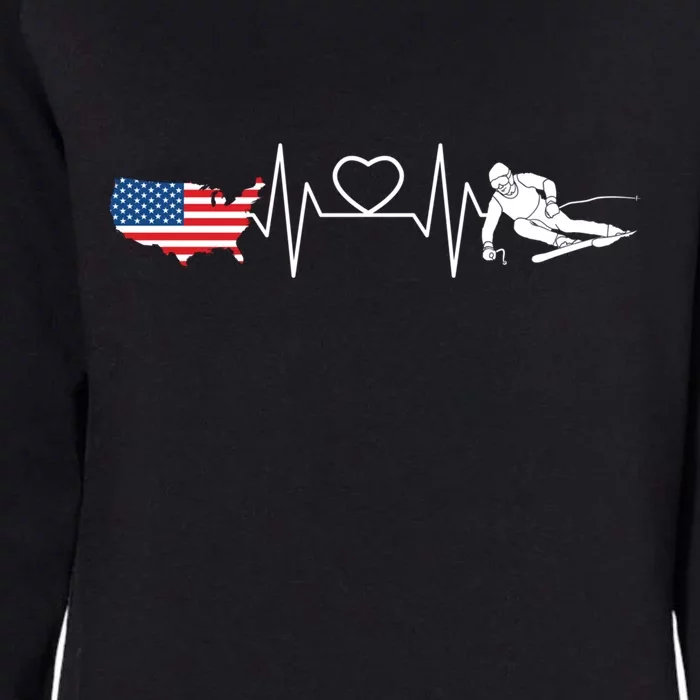 American Flag Map Ski Heartbeat Skiing Skier Gifts Womens California Wash Sweatshirt