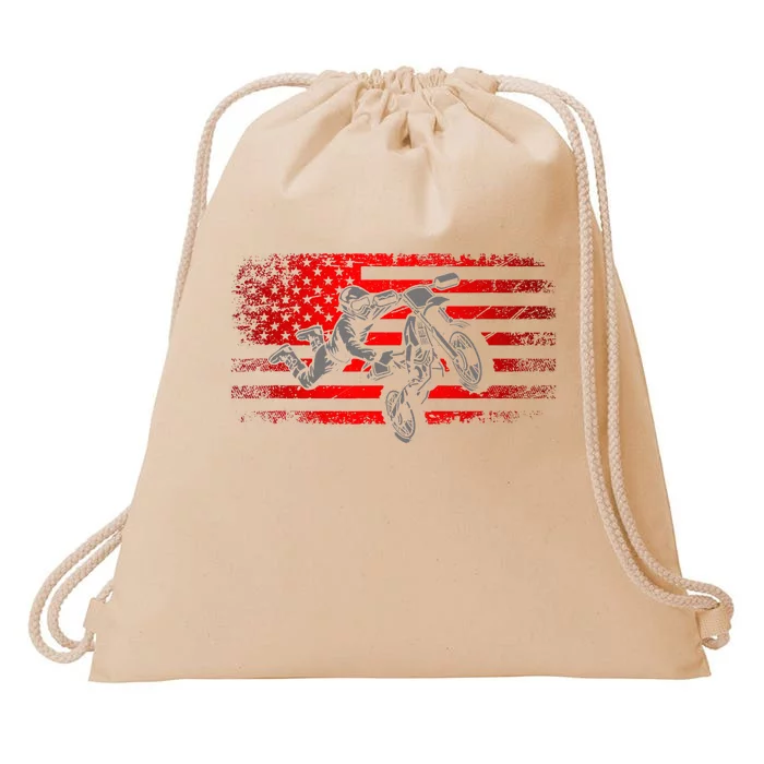 American Flag Motocross Apparel Motocross Dirt Bike Drawstring Bag