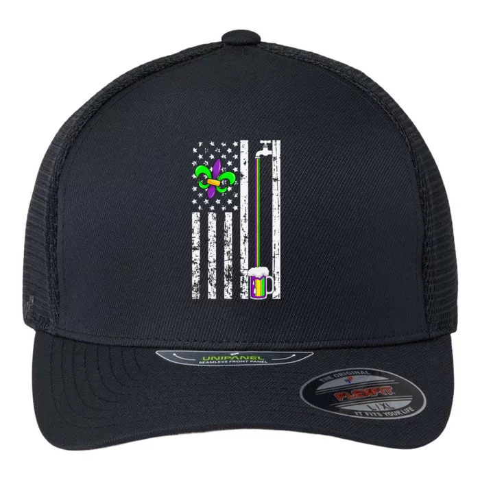 American Flag Mardi Gras Carnival Parade Masquerade Party Flexfit Unipanel Trucker Cap