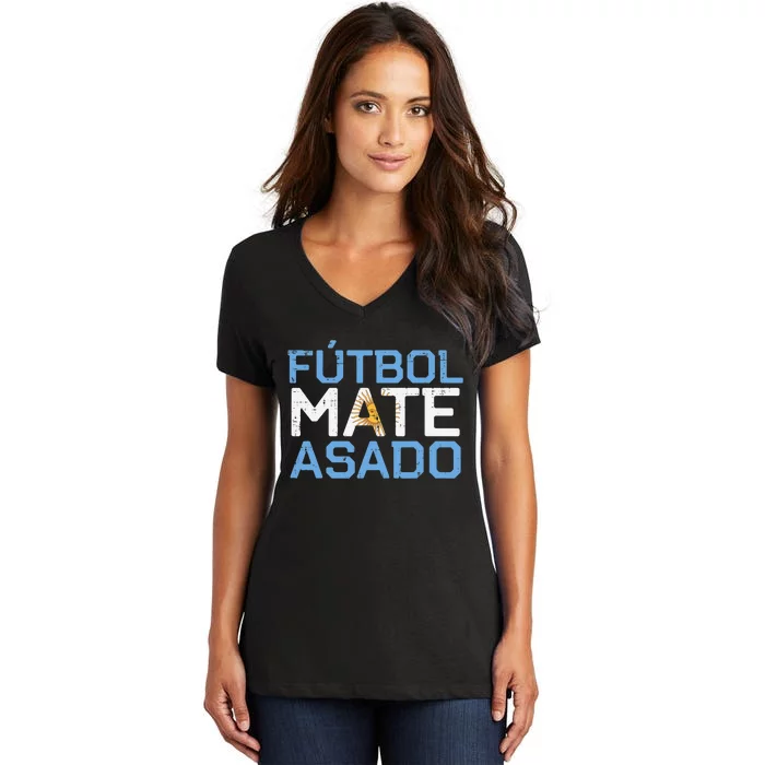 Argentina Futbol Mate Asado Flag Soccer Women's V-Neck T-Shirt