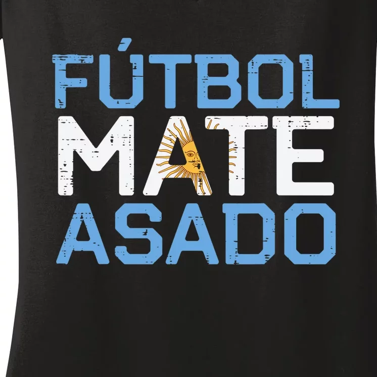 Argentina Futbol Mate Asado Flag Soccer Women's V-Neck T-Shirt