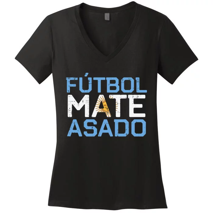 Argentina Futbol Mate Asado Flag Soccer Women's V-Neck T-Shirt