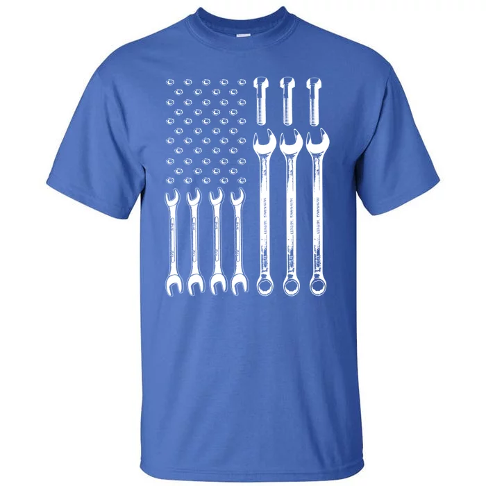 American Flag Mechanic Patriotic Wrench Repair Funny Gift Tall T-Shirt