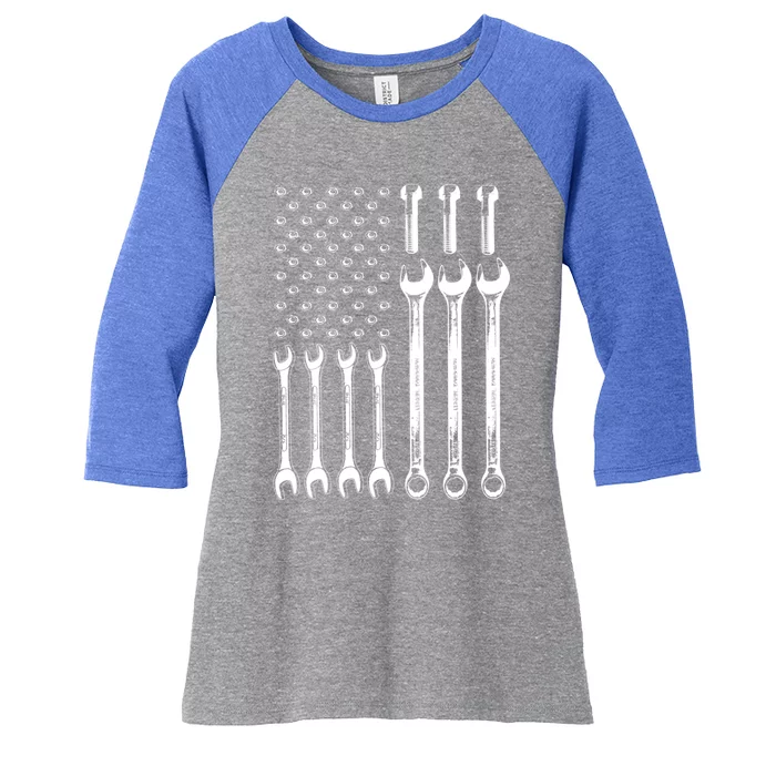 American Flag Mechanic Patriotic Wrench Repair Funny Gift Women's Tri-Blend 3/4-Sleeve Raglan Shirt