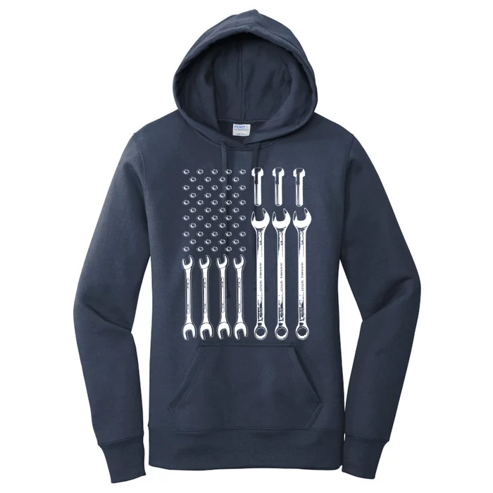 American Flag Mechanic Patriotic Wrench Repair Funny Gift Women's Pullover Hoodie