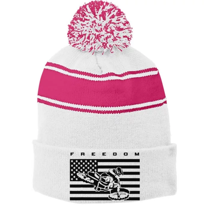 American Flag Motocross Stripe Pom Pom Beanie