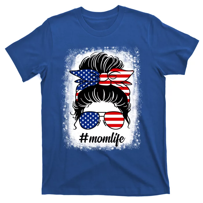 American Flag Mom Messy Bun Pride Patriotic Mothers Day Gift T-Shirt