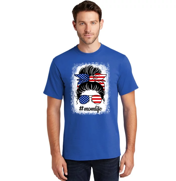 American Flag Mom Messy Bun Pride Patriotic Mothers Day Gift Tall T-Shirt