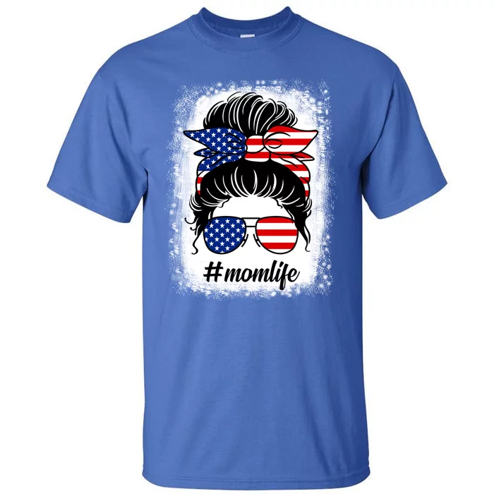 American Flag Mom Messy Bun Pride Patriotic Mothers Day Gift Tall T-Shirt