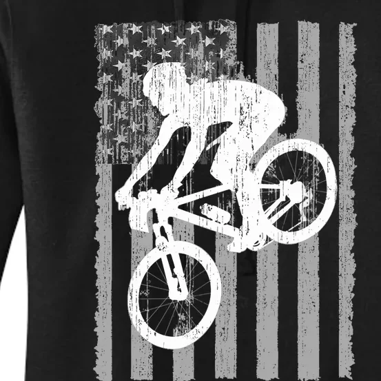 American Flag Mountain Bike Mountain Biking Women's Pullover Hoodie