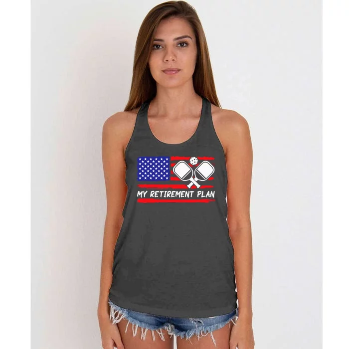 american flag My Retirement Plan Pickleball Lover Women's Knotted Racerback Tank