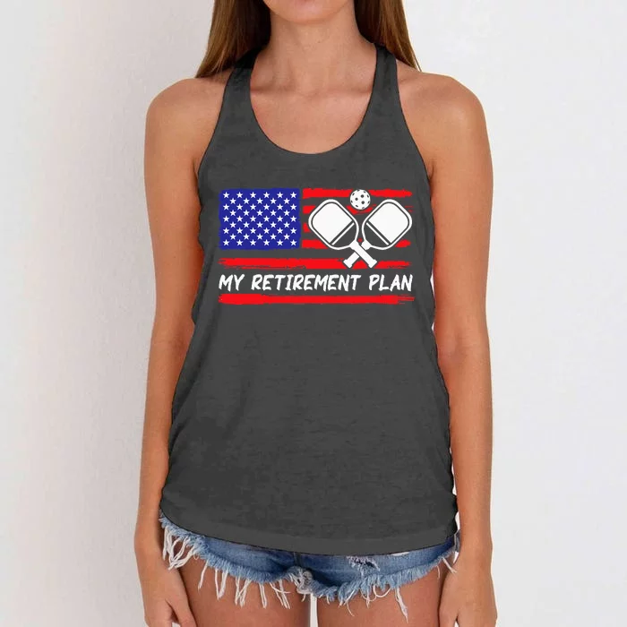 american flag My Retirement Plan Pickleball Lover Women's Knotted Racerback Tank