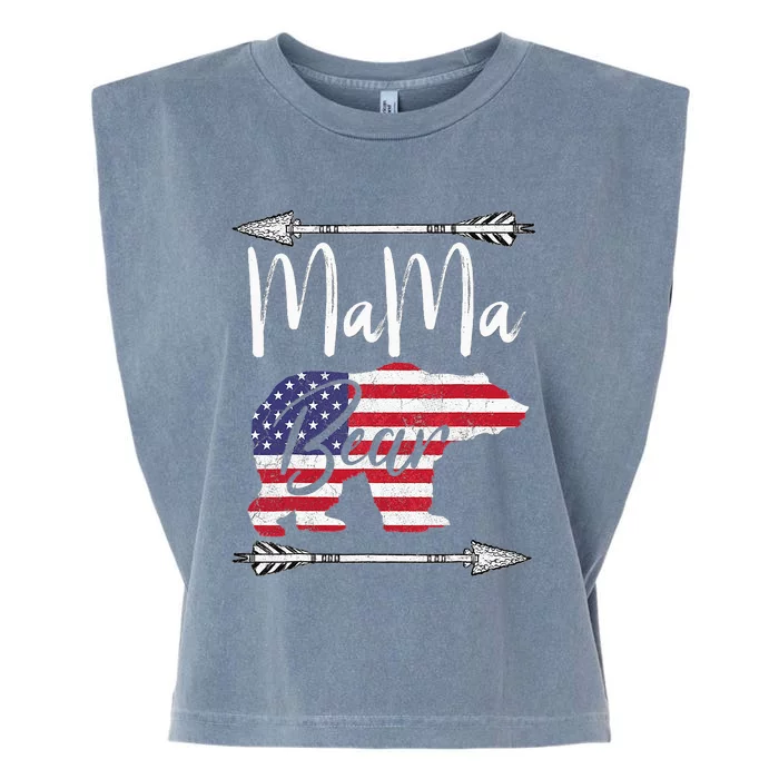 American Flag Mama Bear 4th of July USA Mother's Day Garment-Dyed Women's Muscle Tee