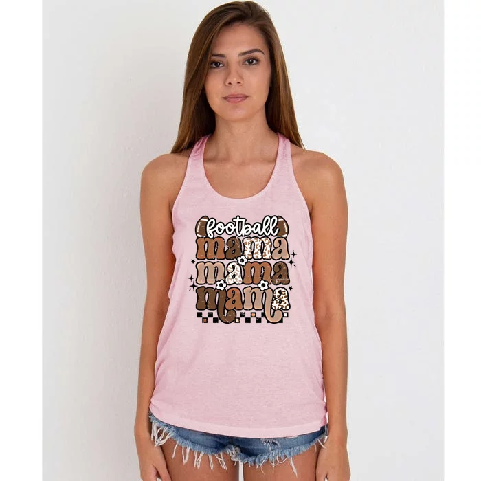 American Football Mama Mom Retro Groovy Game Day Vibes Gift Women's Knotted Racerback Tank