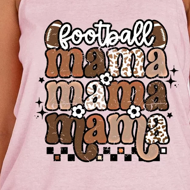 American Football Mama Mom Retro Groovy Game Day Vibes Gift Women's Knotted Racerback Tank