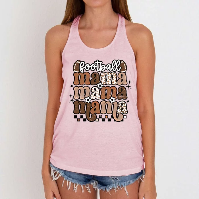 American Football Mama Mom Retro Groovy Game Day Vibes Gift Women's Knotted Racerback Tank