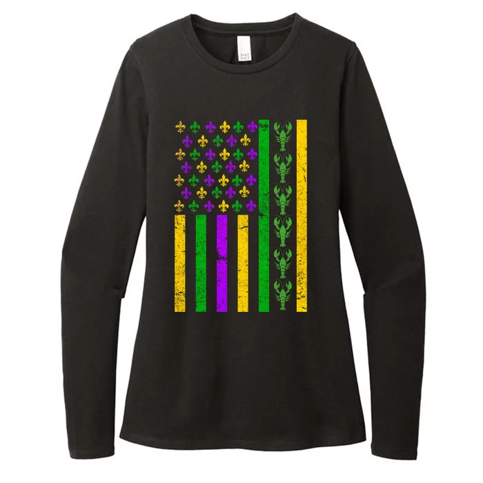 American Flag Mardi Gras Tshirt Mardi Gras Crawfish Womens CVC Long Sleeve Shirt