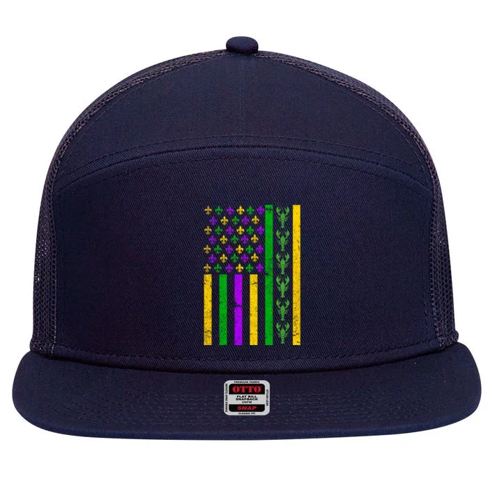 American Flag Mardi Gras Tshirt Mardi Gras Crawfish 7 Panel Mesh Trucker Snapback Hat