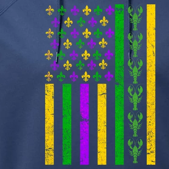 American Flag Mardi Gras Tshirt Mardi Gras Crawfish Performance Fleece Hoodie