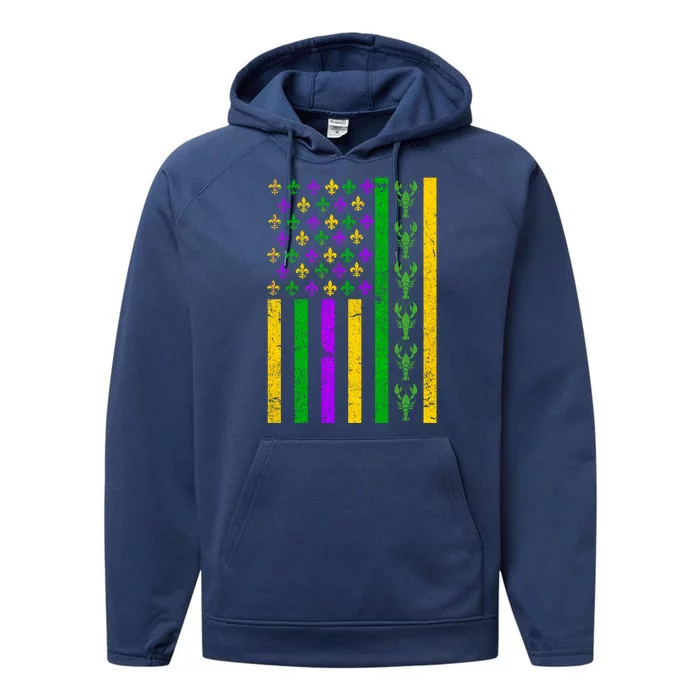 American Flag Mardi Gras Tshirt Mardi Gras Crawfish Performance Fleece Hoodie