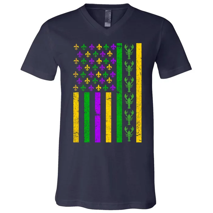 American Flag Mardi Gras Tshirt Mardi Gras Crawfish V-Neck T-Shirt