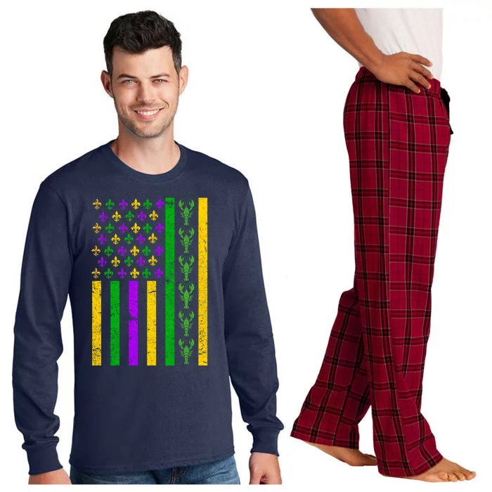 American Flag Mardi Gras Tshirt Mardi Gras Crawfish Long Sleeve Pajama Set