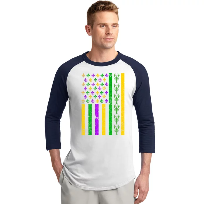 American Flag Mardi Gras Tshirt Mardi Gras Crawfish Baseball Sleeve Shirt